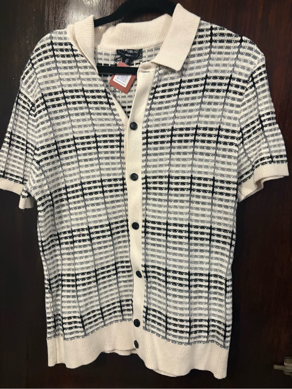 Bundle 2 for $30.NWT For The Republic Cream and Black Short-Sleeve Knit Polo.